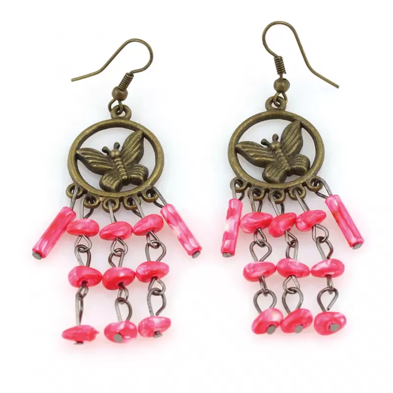Серьги Indigo ING-RR-112 с бабочкой и розовыми подвесками