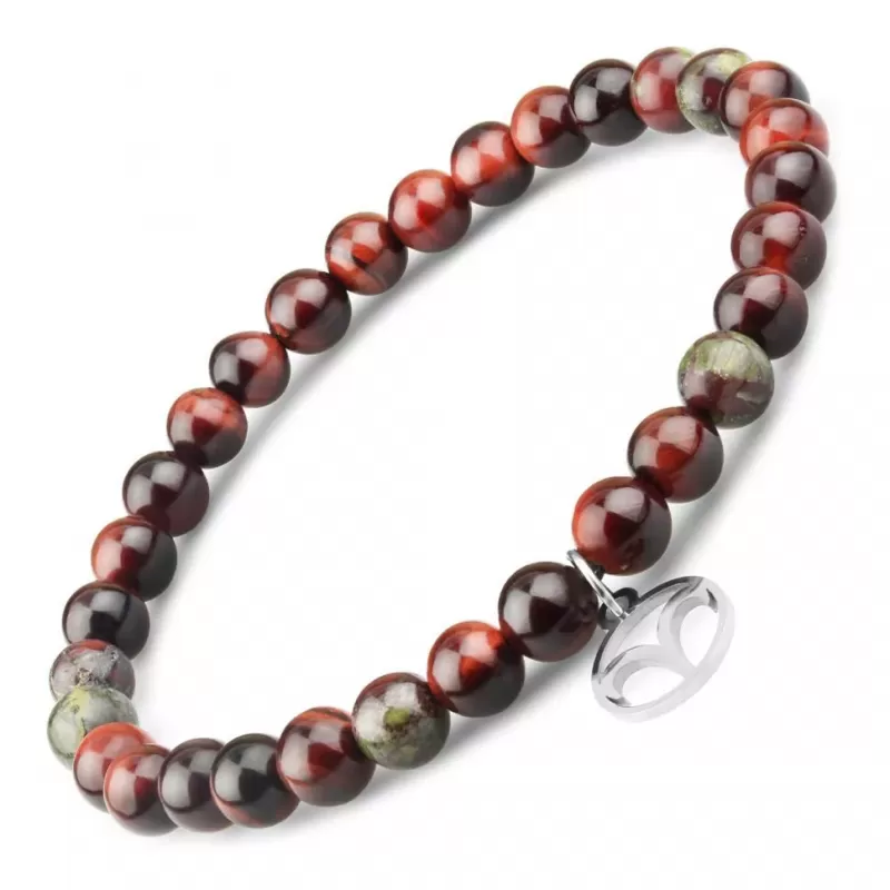 Браслет со знаками зодиака на резинке Everiot Select LNS-6022 из камня бычий глаз и яшмы