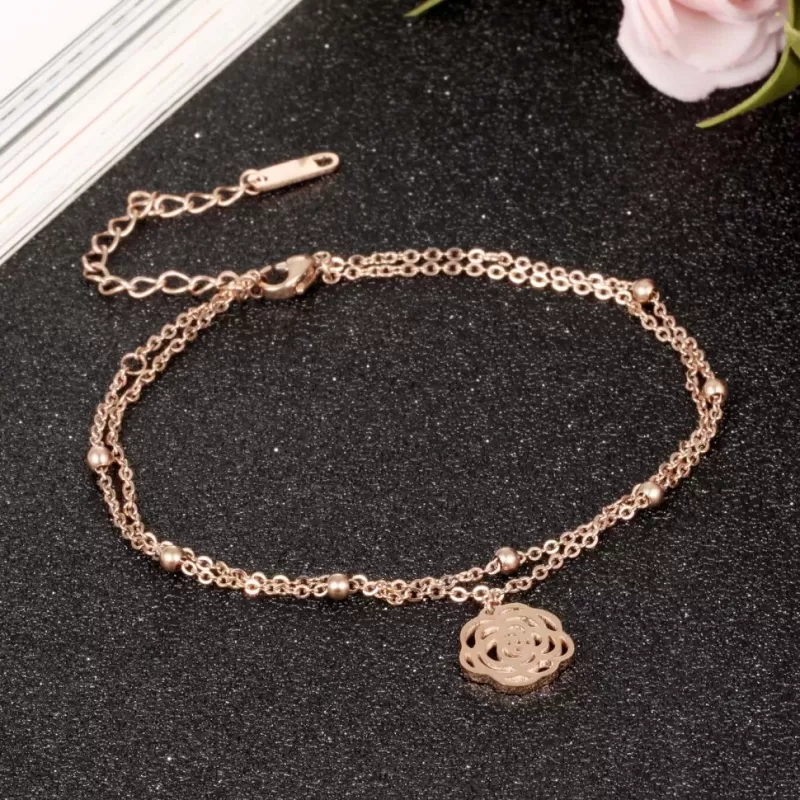 Браслет анклет на ногу Everiot SA-XP-15322 цепочка из стали с подвеской цветком