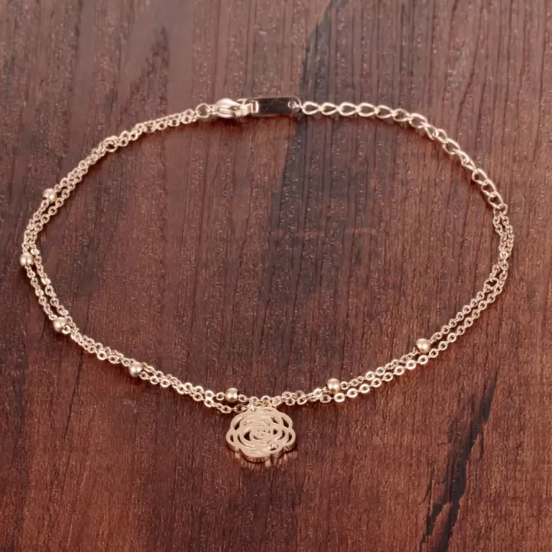 Браслет анклет на ногу Everiot SA-XP-15322 цепочка из стали с подвеской цветком