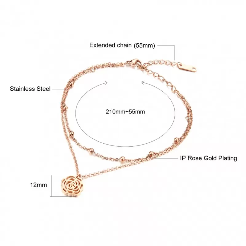 Браслет анклет на ногу Everiot SA-XP-15322 цепочка из стали с подвеской цветком