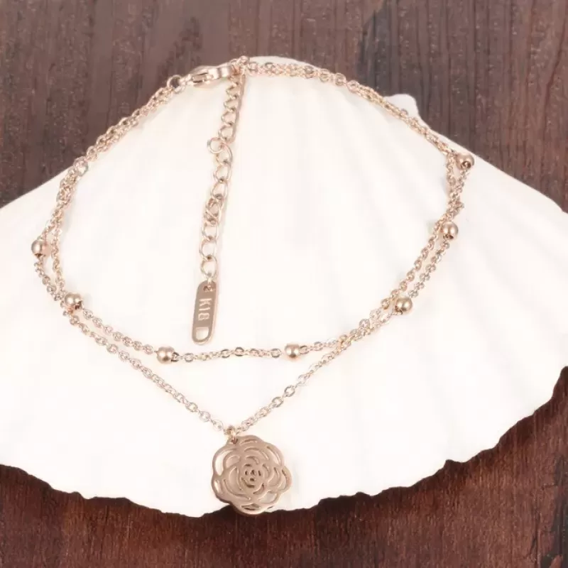 Браслет анклет на ногу Everiot SA-XP-15322 цепочка из стали с подвеской цветком