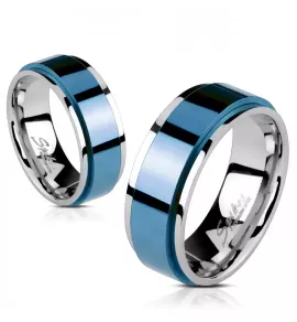 Кольцо из стали Spikes R-H1657 с синей вращающейся центральной частью