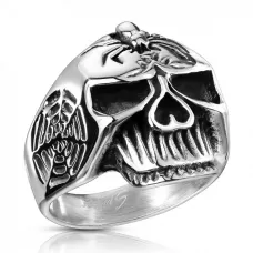 Мужской стальной перстень Spikes R-H2021 в форме черепа с пауком