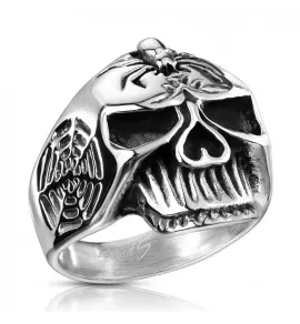 Мужской стальной перстень Spikes R-H2021 в форме черепа с пауком