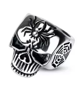 Мужской стальной перстень Spikes R-H2021 в форме черепа с пауком