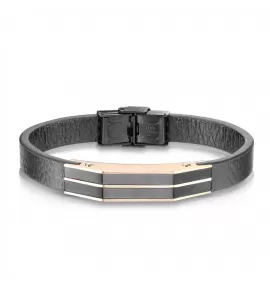 Черный мужской браслет из экокожи TATIC SLQ-1009R со стальной вставкой