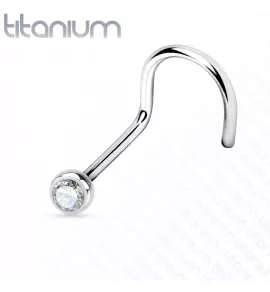 Титановая серьга-гвоздик (улитка) для пирсинга носа Pirslab T23NO3-C с фианитом