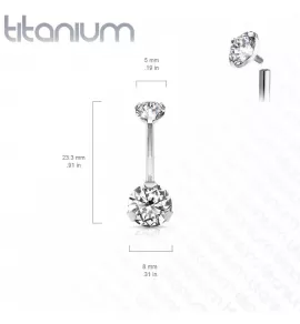 Пирсинг пупка банан Pirslab T23N052-C из титана с фианитом