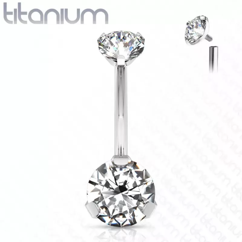 Пирсинг пупка банан Pirslab T23N052-C из титана с фианитом