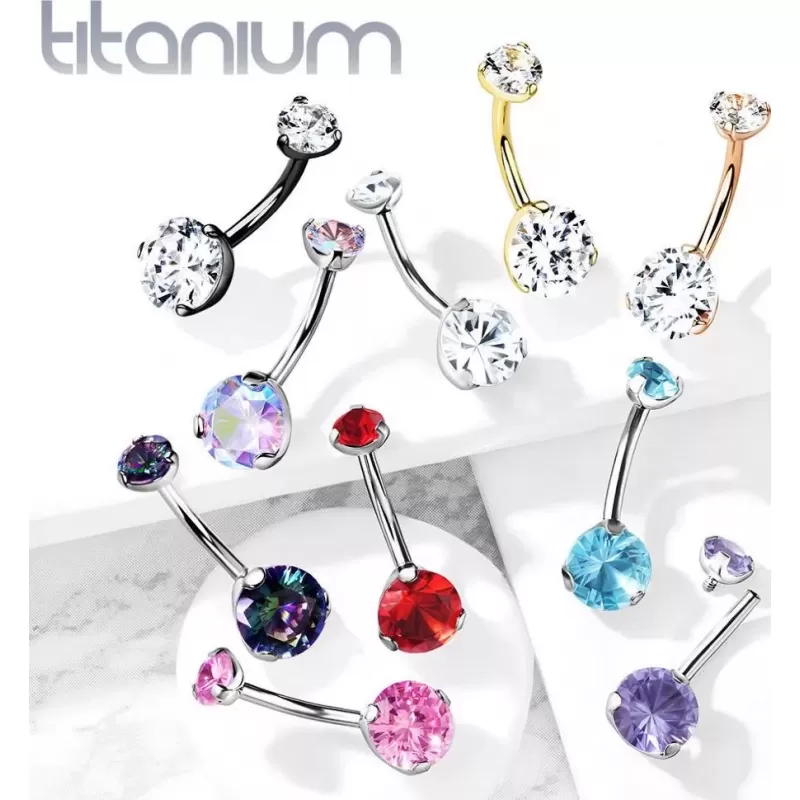 Пирсинг пупка банан Pirslab T23N052-C из титана с фианитом