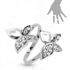 Безразмерное незамкнутое кольцо для пальцев ног/на фалангу TATIC R-A004-C с бабочками и фианитами