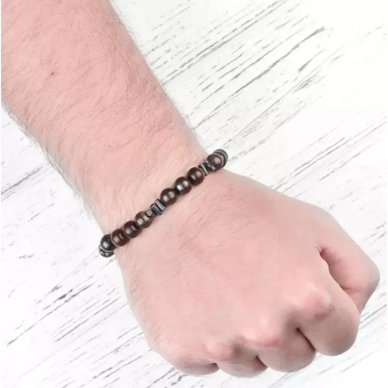 Браслет на резинке Everiot Select LNS-2175 из бронзита и гематита