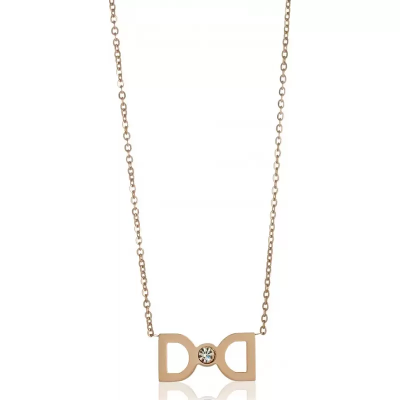 Колье из цепочки Everiot SN-XP-361 стальное с подвеской в виде бантика с фианитом