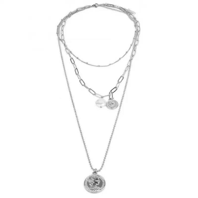 Колье из трех цепочек Soul Stories SPD-LL-0001 с медальонами и барочным жемчугом