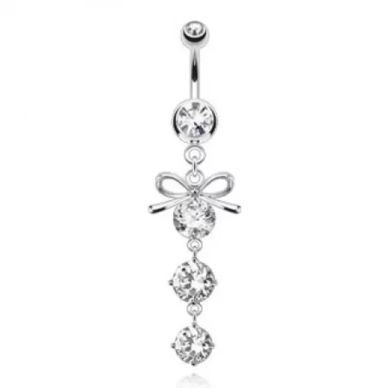 Серьга банан для пирсинга пупка PiercedFish NAL13420 в форме бантика с фианитами