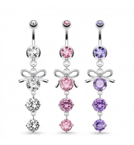 Серьга банан для пирсинга пупка PiercedFish NAL13420 в форме бантика с фианитами