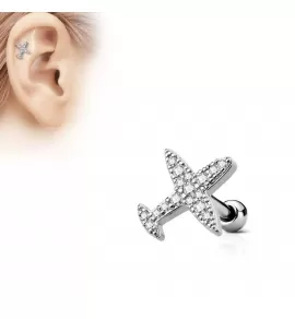 Стальная серьга (микроштанга) для пирсинга козелка и хеликса "Самолетик" PiercedFish JA18275