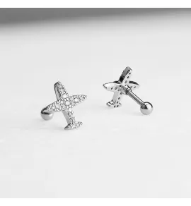 Стальная серьга (микроштанга) для пирсинга козелка и хеликса "Самолетик" PiercedFish JA18275