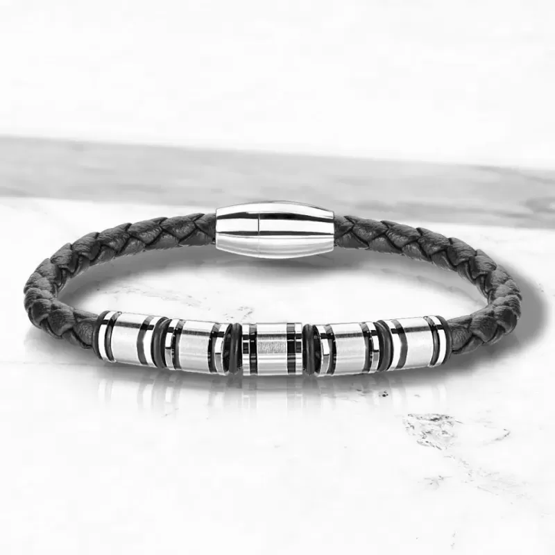 Тонкий плетеный мужской браслет из экокожи TATIC SLQ-1011K черный