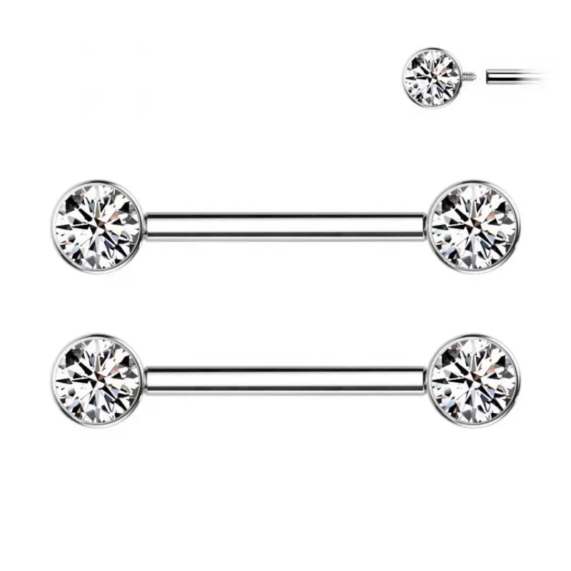 Набор 2 шт. штанга для пирсинга сосков из титана Pirslab SET-TIK01-C с фианитами