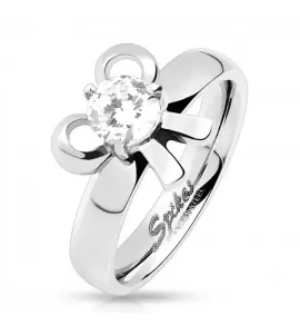 Кольцо из стали Spikes R-S1538 с бантиком и крупным фианитом