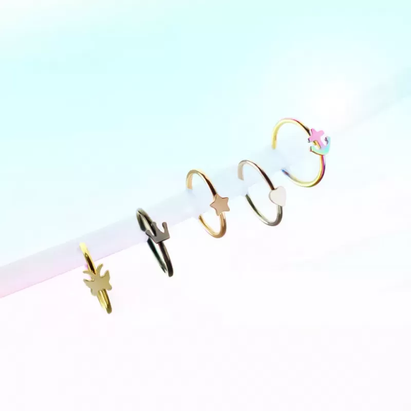 Серьга кольцо в нос, трагус, хеликс PiercedFish NOCR-10 в форме якоря