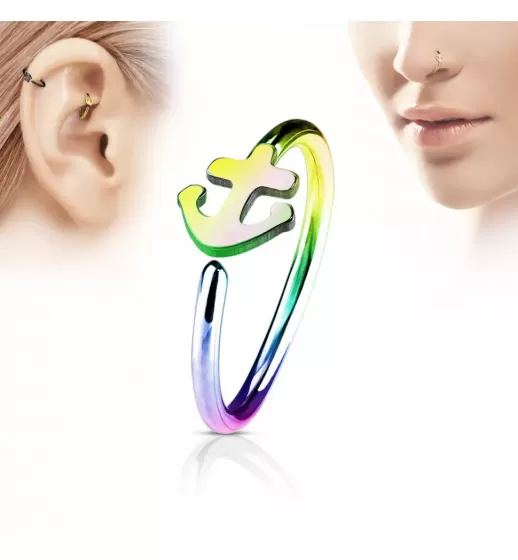 Серьга кольцо в нос, трагус, хеликс PiercedFish NOCR-10 в форме якоря