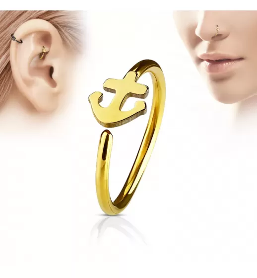 Серьга кольцо в нос, трагус, хеликс PiercedFish NOCR-10 в форме якоря