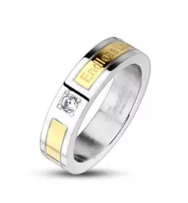 Кольцо из стали Spikes R-M0017 с надписью "Endless Love" и фианитом