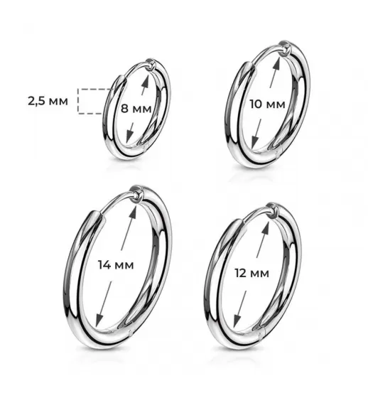 Набор серьги конго TATIC SET-1/2xSE3065S из нержавеющей стали 8, 10, 12 и 14 мм