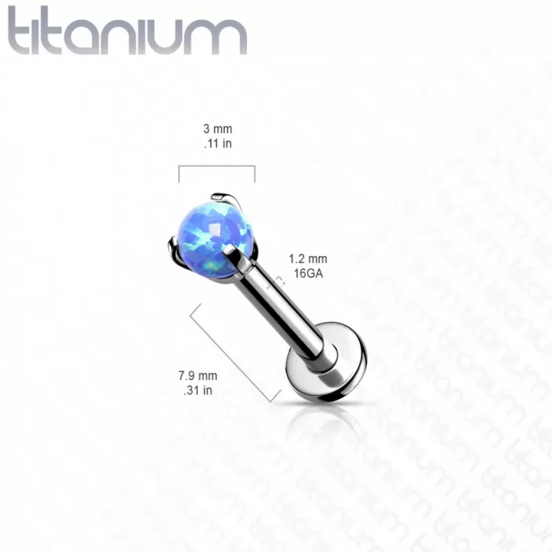 Серьга лабрет из титана для пирсинга губ, хряща уха Pirslab T23LI05-OP22 с синтетическим опалом