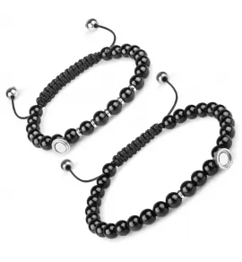 Парный браслет Шамбала Everiot Select LNS-7007 из черного агата с магнитной полусферой