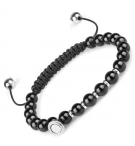 Парный браслет Шамбала Everiot Select LNS-7007 из черного агата с магнитной полусферой
