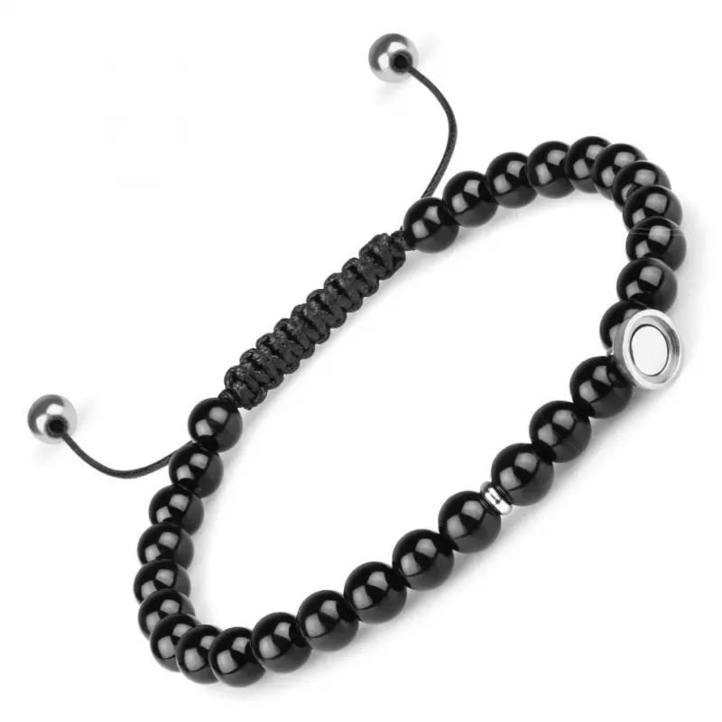 Парный браслет Шамбала Everiot Select LNS-7007 из черного агата с магнитной полусферой
