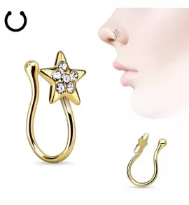 Серьга пирсинг-обманка (клипса) в крыло носа PiercedFish NOCL05-GDC с прозрачными кристаллами