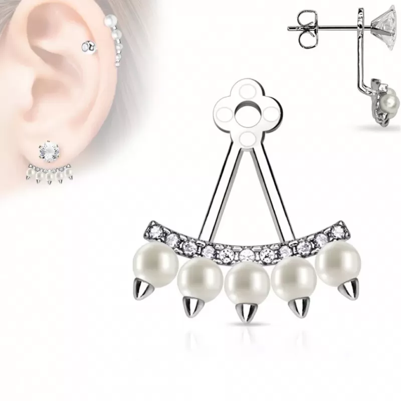 Подвеска для сережек TATIC ED-04-C с фианитами и жемчужными бусинами