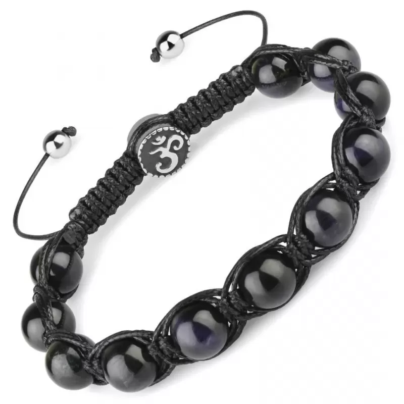 Браслет Everiot Select LNS-2266 Шамбала из камня соколиный глаз с символом "ОМ"