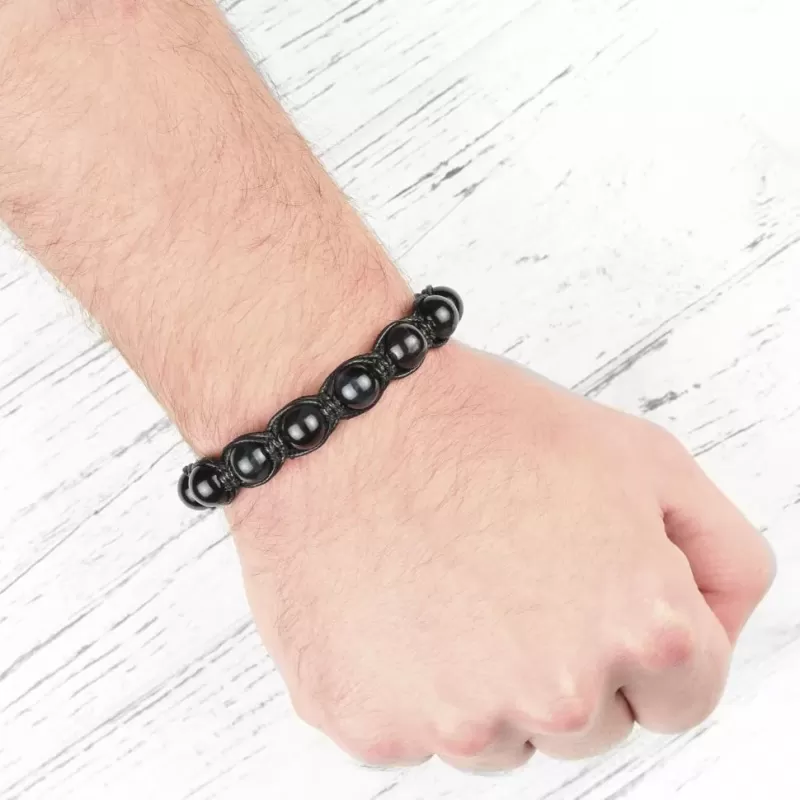 Браслет Everiot Select LNS-2266 Шамбала из камня соколиный глаз с символом "ОМ"