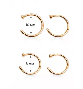 Набор серьги 4 шт. из стали для пирсинга носа PiercedFish SET-NOCPx4-RD, диаметром 8 мм и 10 мм, розовое золото