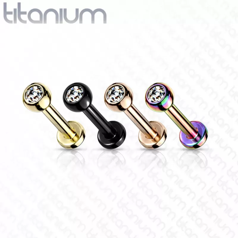 Титановая серьга лабрет Pirslab TIL03T-WC для пирсинга Монро, трагуса, хеликса, с кристаллом
