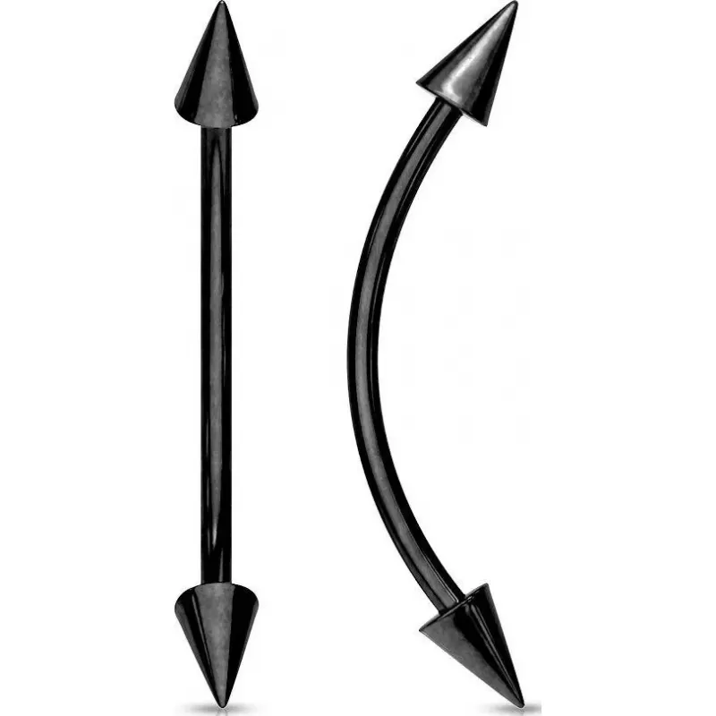 Серьга штанга с шипами PiercedFish CSE02 для брови, бридж пирсинга переносицы, сосков, языка (snake eyes)