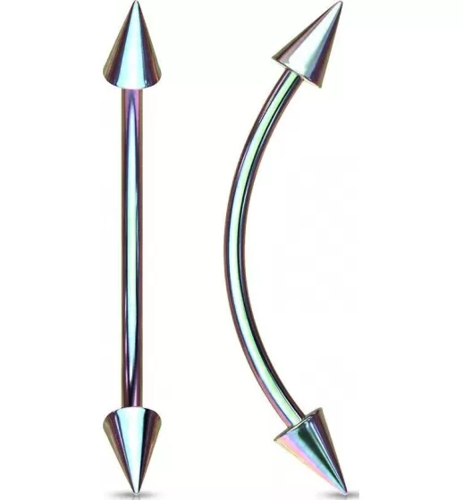 Серьга штанга с шипами PiercedFish CSE02 для брови, бридж пирсинга переносицы, сосков, языка (snake eyes)