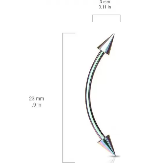 Серьга штанга с шипами PiercedFish CSE02 для брови, бридж пирсинга переносицы, сосков, языка (snake eyes)