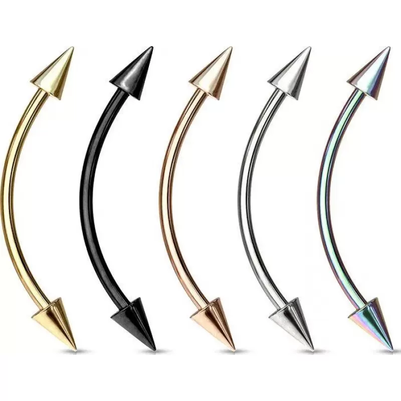 Серьга штанга с шипами PiercedFish CSE02 для брови, бридж пирсинга переносицы, сосков, языка (snake eyes)