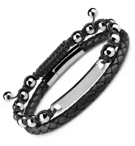 Набор браслетов из кожи и гематита Everiot Select LNS-7005 с пластиной для гравировки