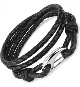 Мужской браслет-намотка из черной кожи Everiot Select LNS-5009 плетеный