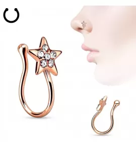 Серьга пирсинг-обманка (клипса) в крыло нос PiercedFish NOCL05-RDC с прозрачными кристаллами