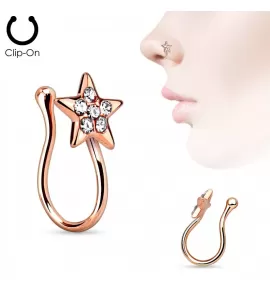 Серьга пирсинг-обманка (клипса) в крыло нос PiercedFish NOCL05-RDC с прозрачными кристаллами
