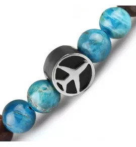 Браслет на резинке из апатита и бронзита Everiot Select LNS-2125 с шармом "Самолет"